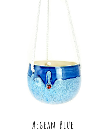 blue and white ceramic hanging planter Hanging Basket